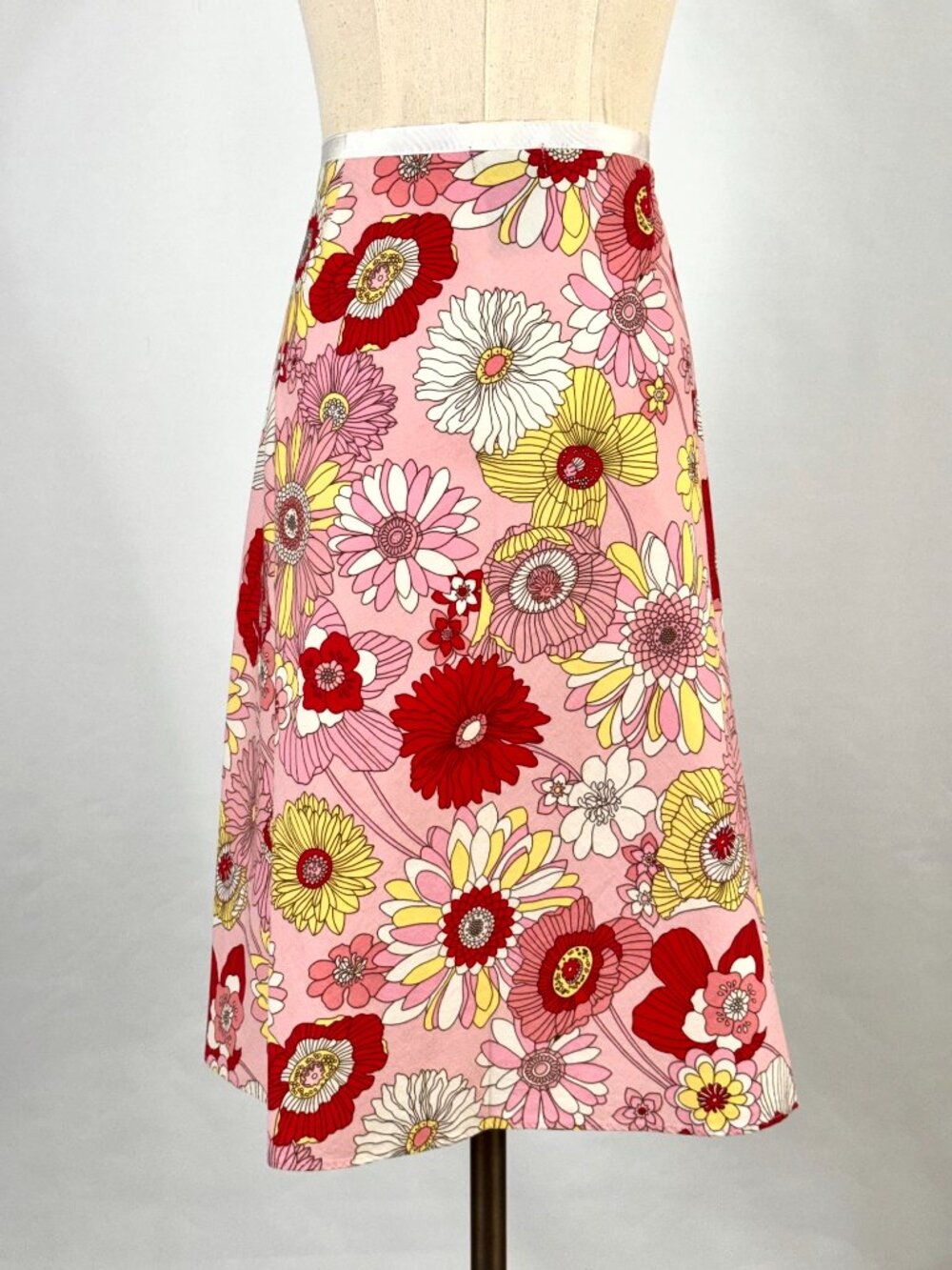 Vtg Y2K Pink Floral Cotton Skirt Grosgrain Trim Lizzie McGuire Flower Power - Picture 3 of 5